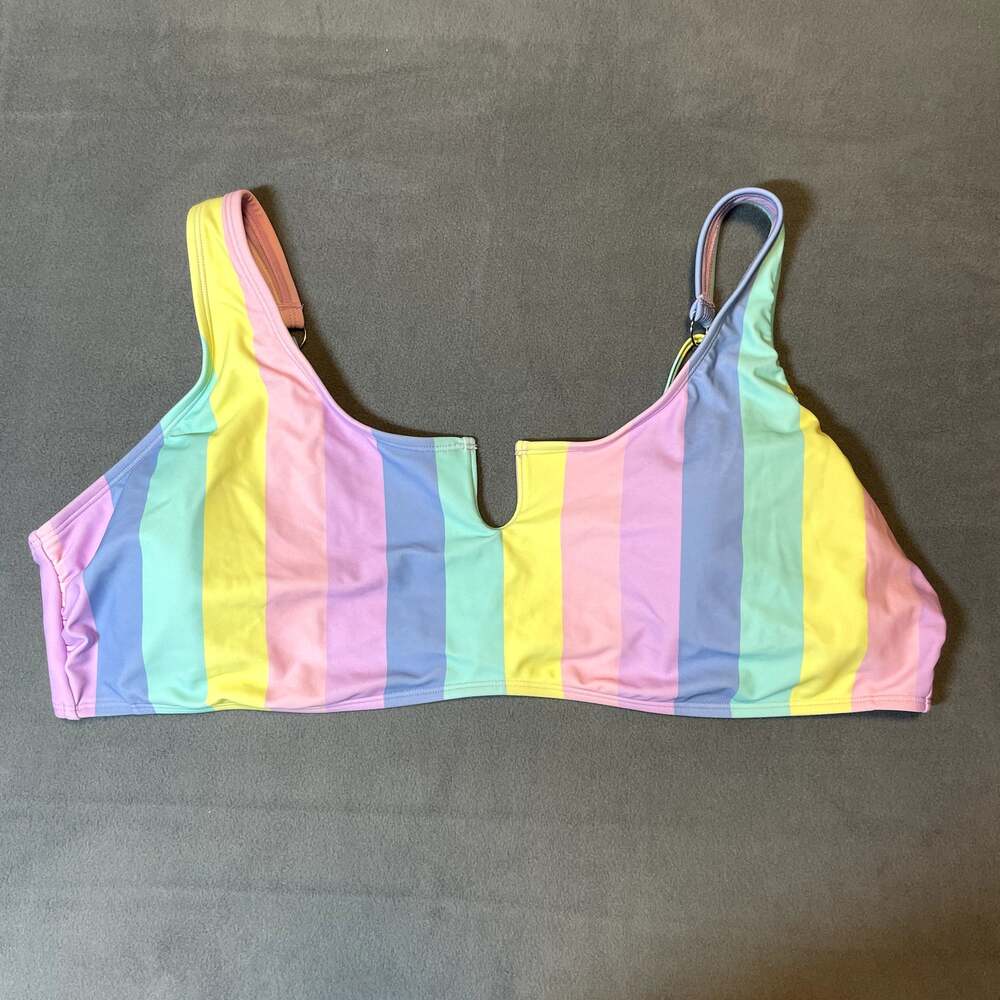 Ninety Nine Pastel Stripe Bikini Top Womens 3X Pink Purple Multicolor Rainbow